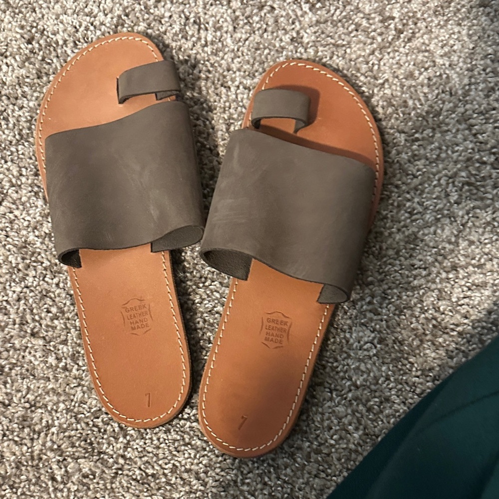 Brown Leather Slide Sandals